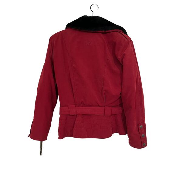 Nils Skiwear Womens Red Faux Fur Collar Belted Ski Jacket Size 10 Petite - Picture 7 of 10